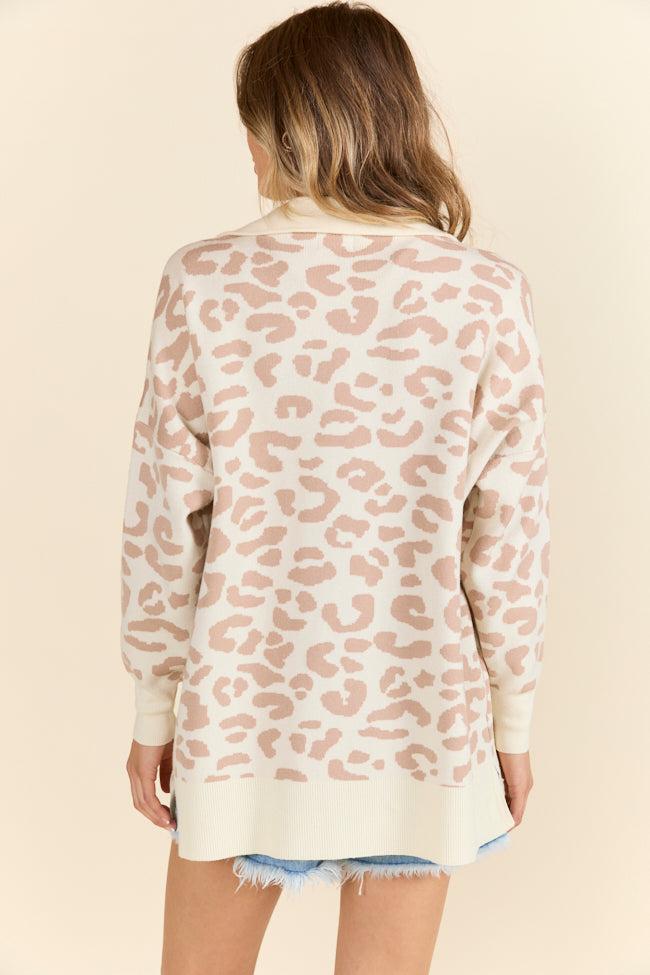 Pulling Heartstrings Tan And Cream Leopard Quarter Zip Pullover FINAL SALE Product Image