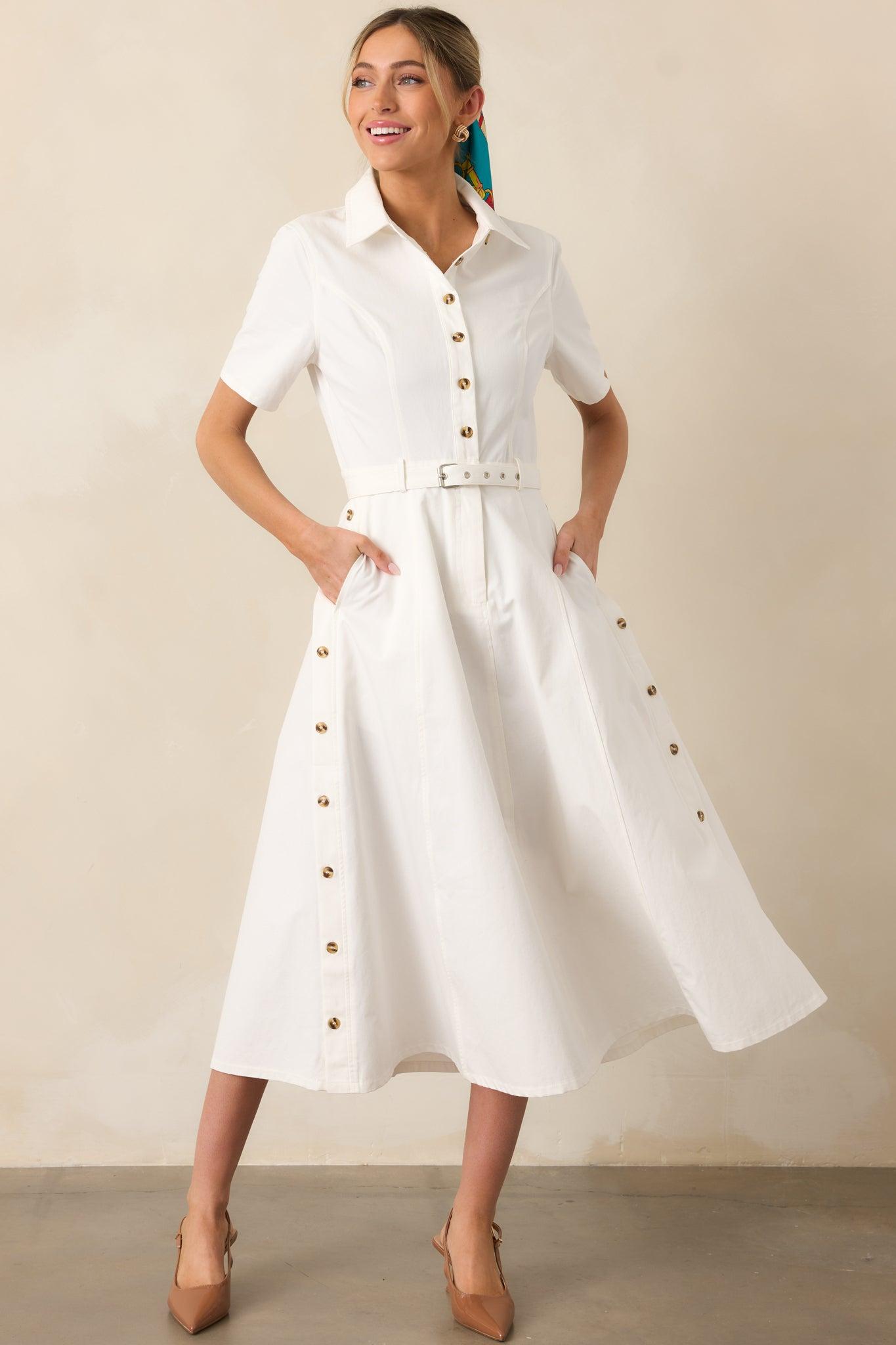 Making It Right White Cotton Belted Maxi Dress Product Image
