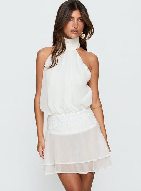 Zenayda Drop Waist Sequin Mini Dress White Product Image