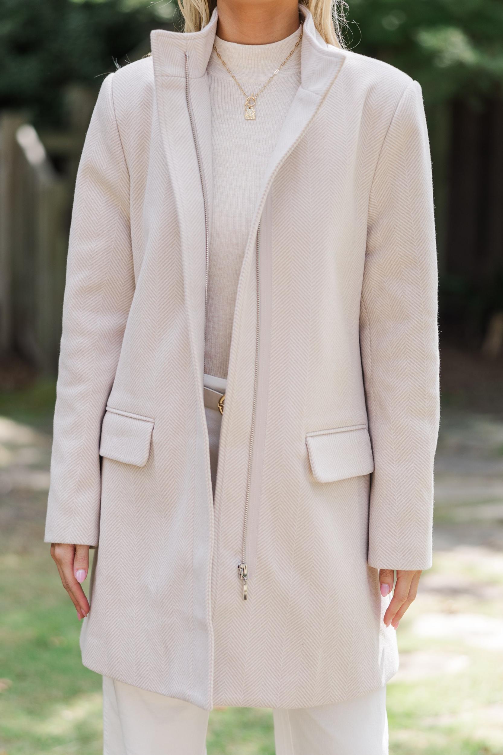 Do What You Can Oatmeal Brown Herringbone Coat Female Product Image