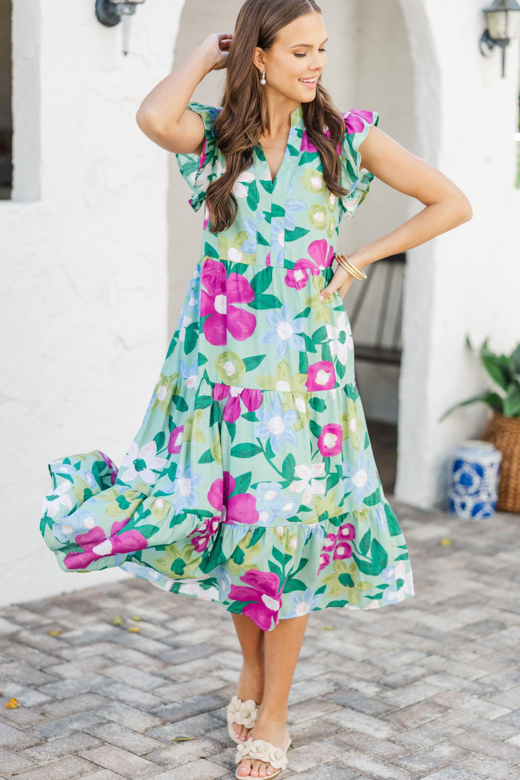 Created Beauty Sage Green Floral Midi Dress Female Product Image