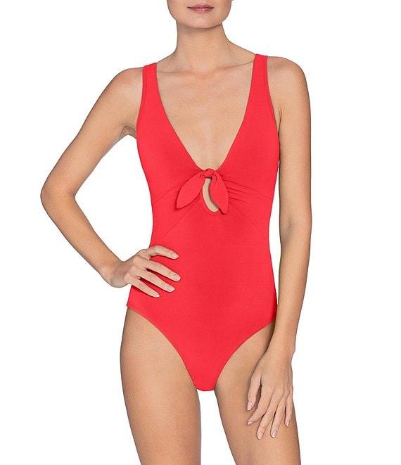 ROBIN PICCONE Ava Solid Matte Jersey V-Neck Keyhole Underwire Plunge One Piece Swimsuit Product Image
