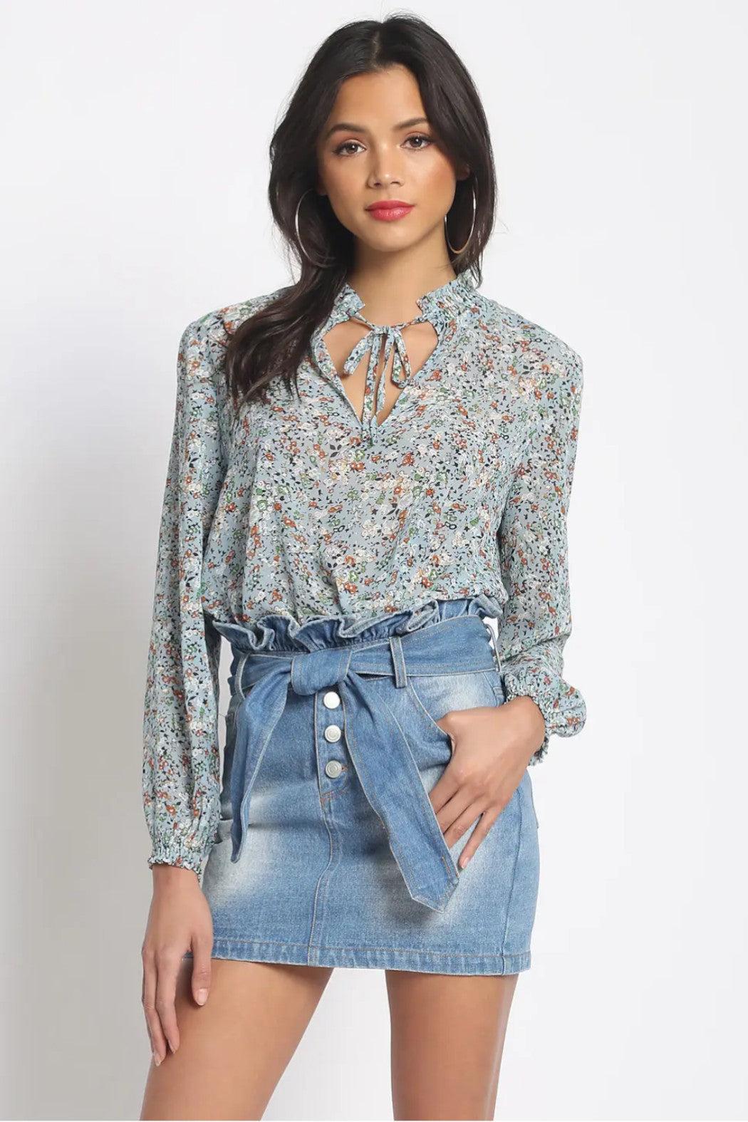 Tie Mini Floral Blouse Product Image