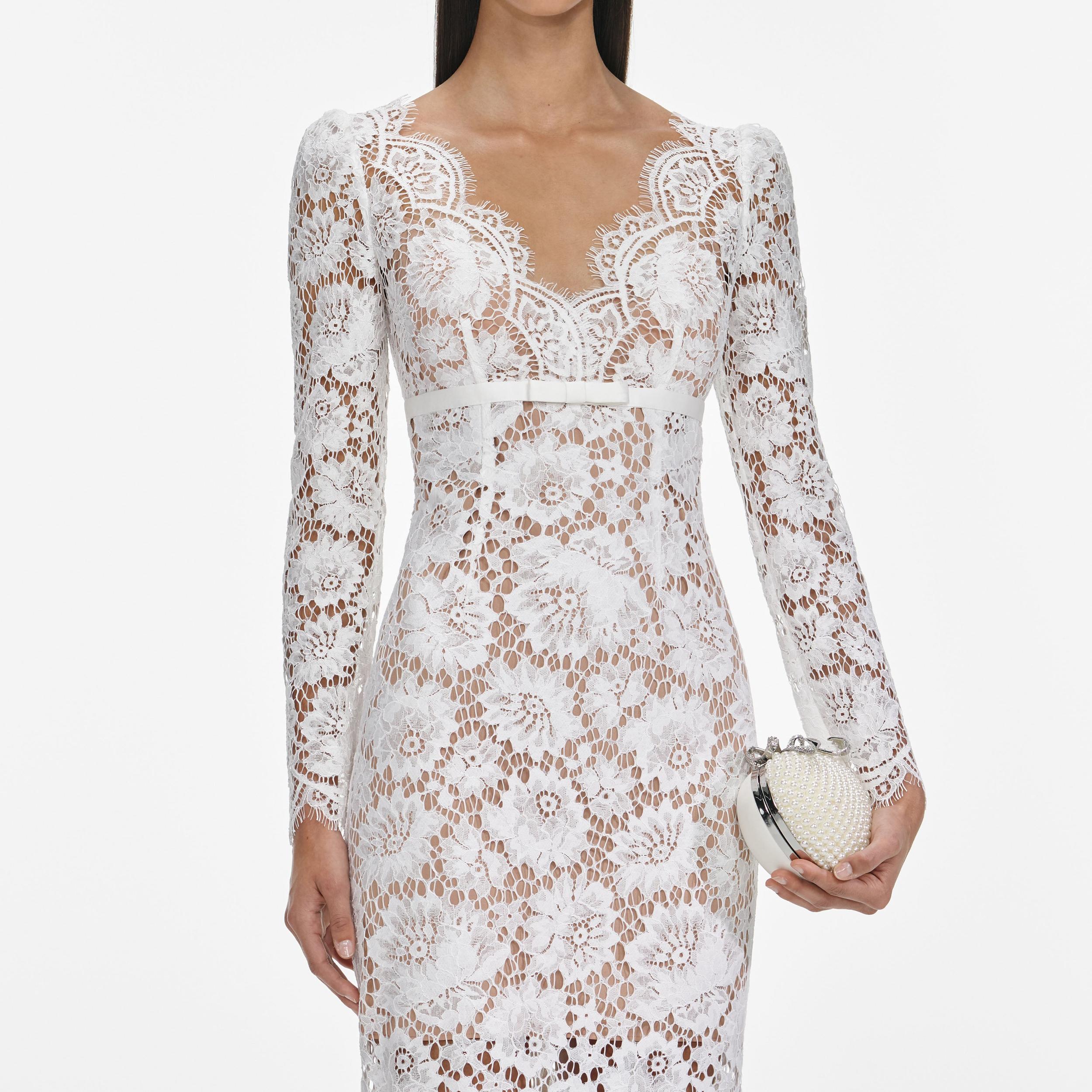 White Floral Lace Midi Dress Product Image