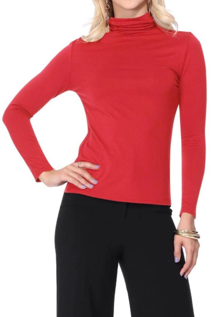 Solid Color Lightweight Mock Neck Turtleneck Sweater Top Product Image
