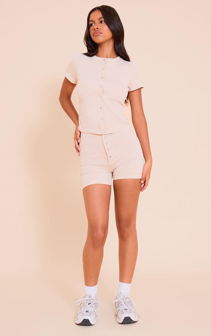 Petite Stone Snatched Rib Short Sleeve Popper Top Product Image