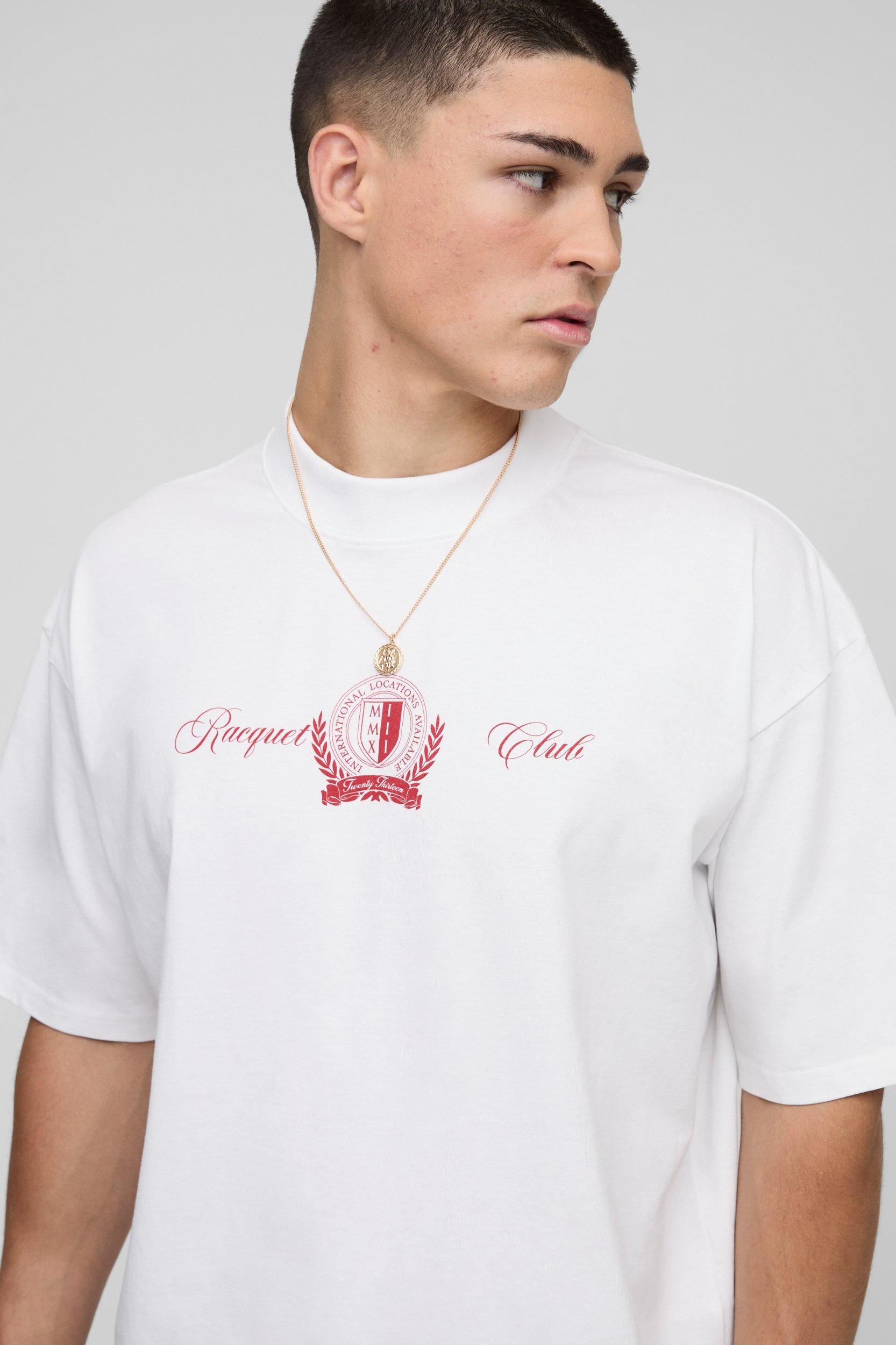Oversized Boxy Extended Neck Racquet Club T-Shirt | boohooMAN USA Product Image