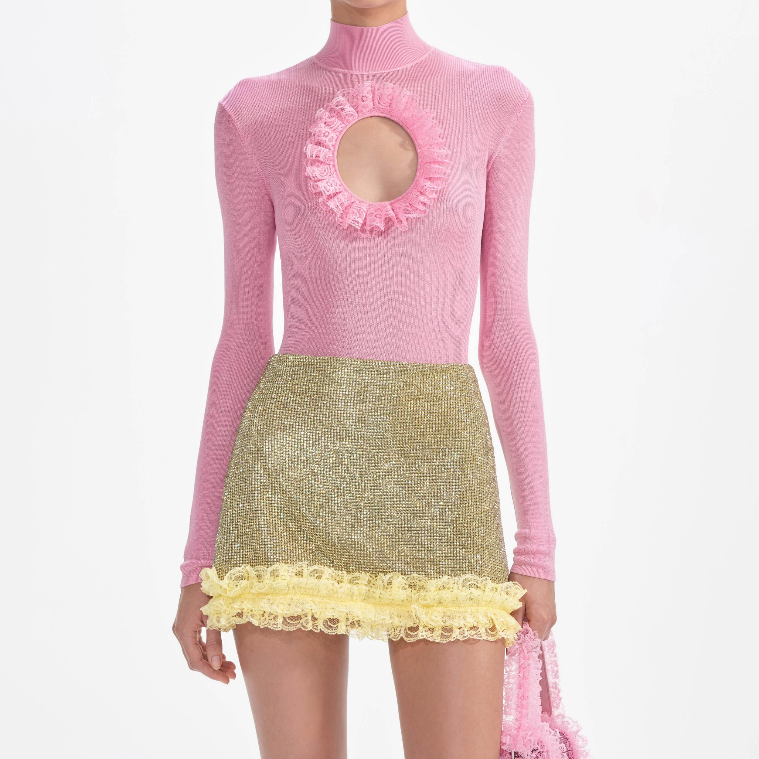 Pink Knit Cut Out Bodysuit Product Image