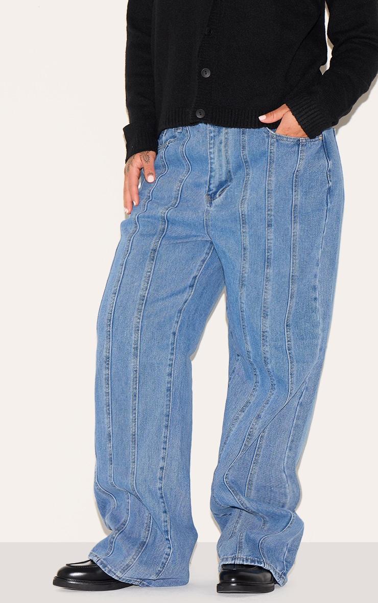 Plus Blue Seam Detail Straight Leg Jeans Product Image