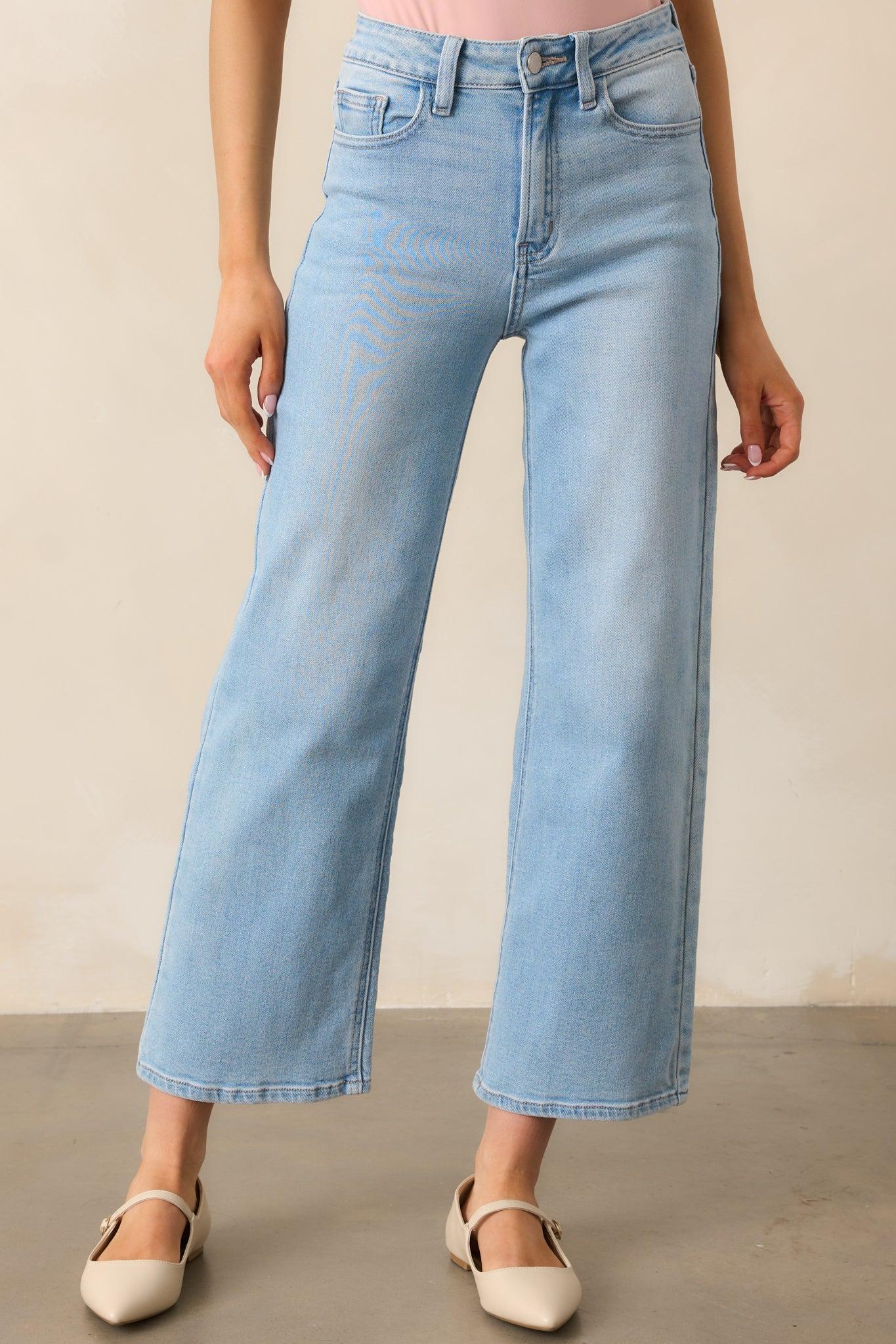 Into The Clouds Light Wash Cropped Wide Leg Jeans Product Image