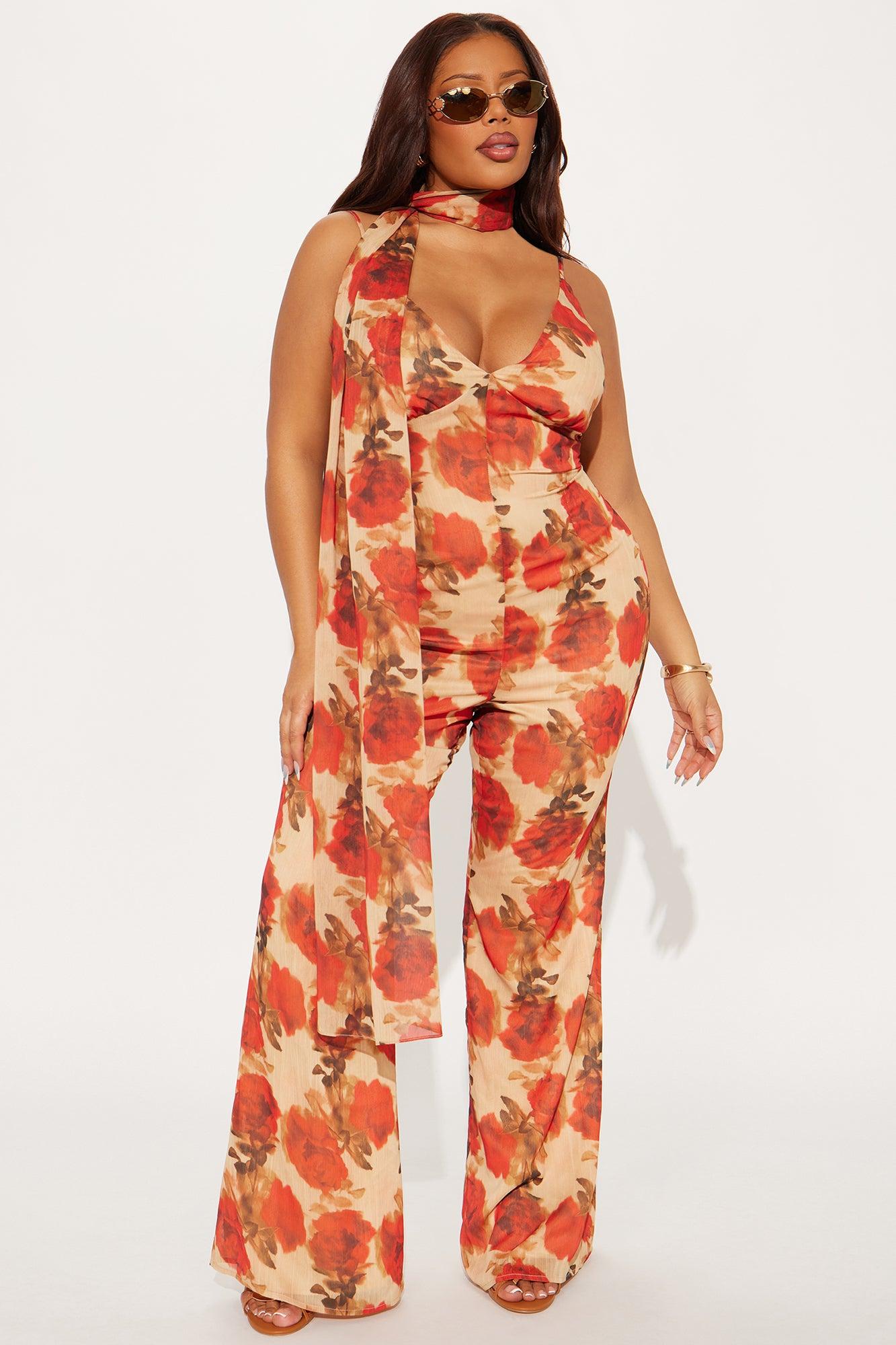 Shauna Chiffon Scarf Jumpsuit - Red/combo Female Product Image