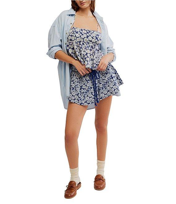 Free People Mia Ditsy Daisy Print Square Neck Sleeveless Peplum Coordinating Tank Top Product Image