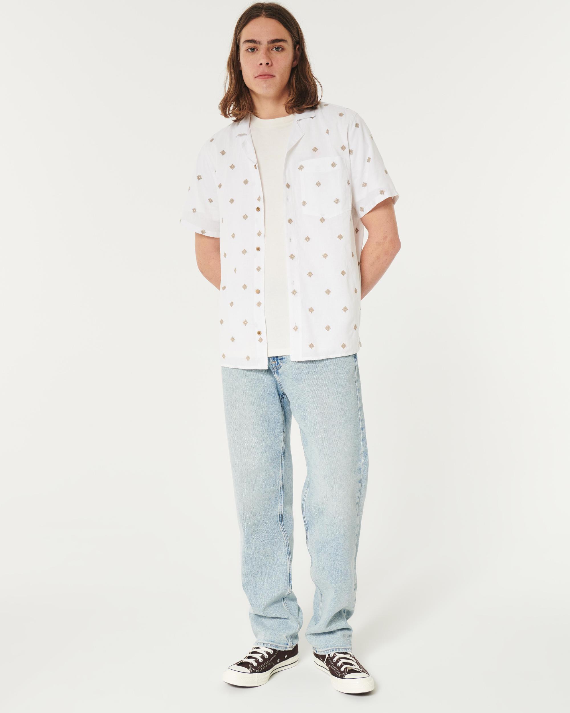 Short-Sleeve Embroidered Pattern Shirt Product Image