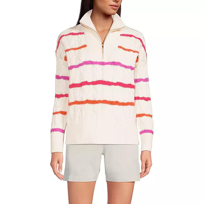 Women's Lands' End Drifter Cable Quarter Zip Sweater,  Product Image