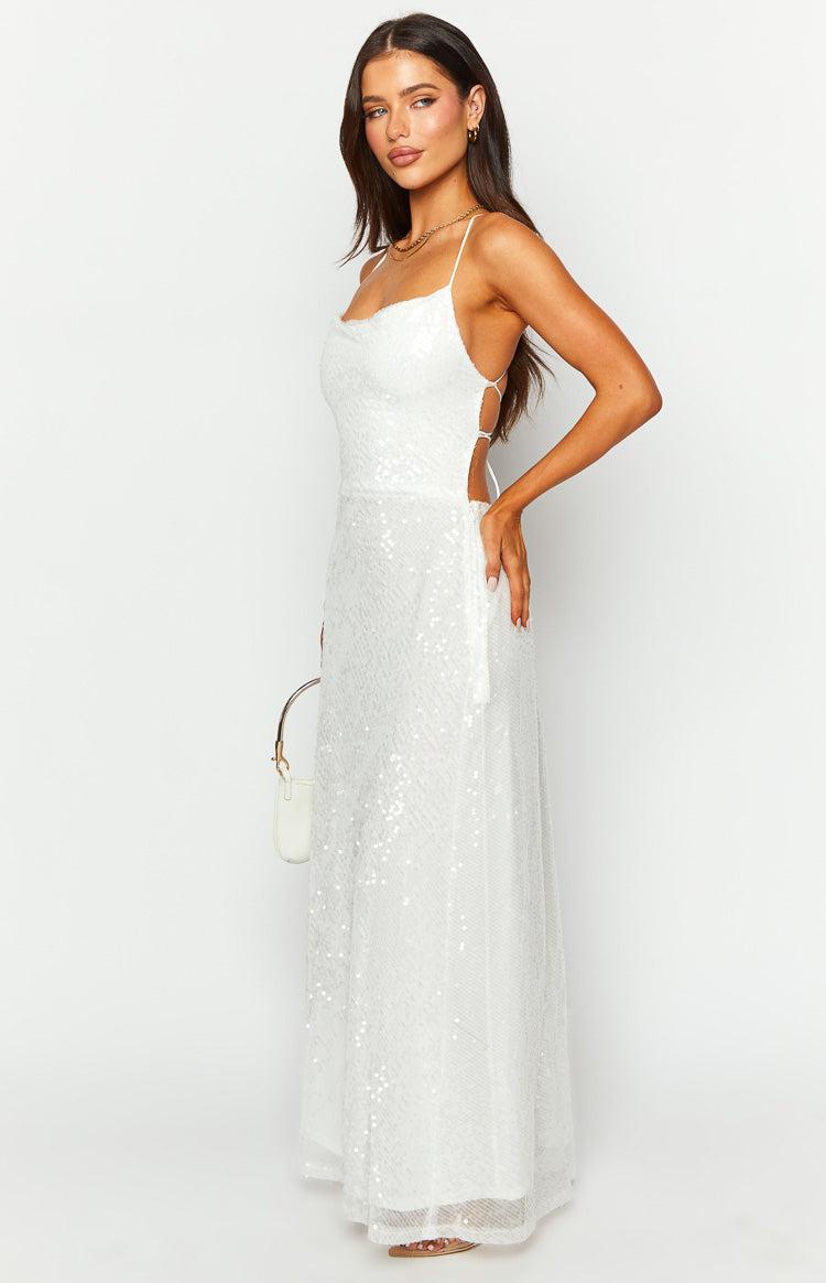 Zari White Sequin Maxi Dress Product Image