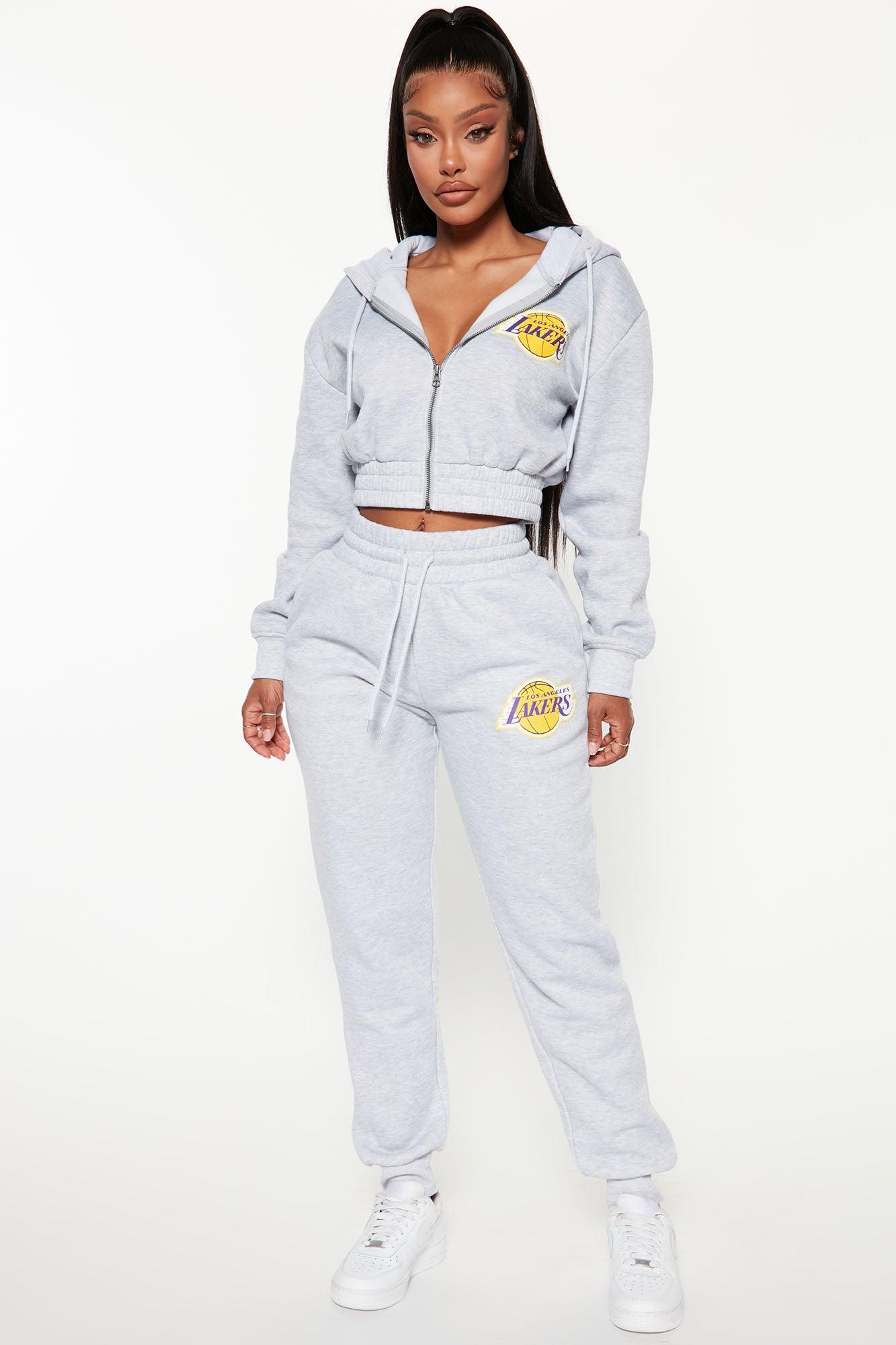 Lakers Cropped Zip Hoodie - Heather Grey Female Product Image