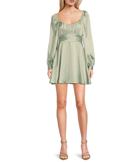 B. Darlin Satin Long Sleeve Tie Waist Mini Dress Product Image