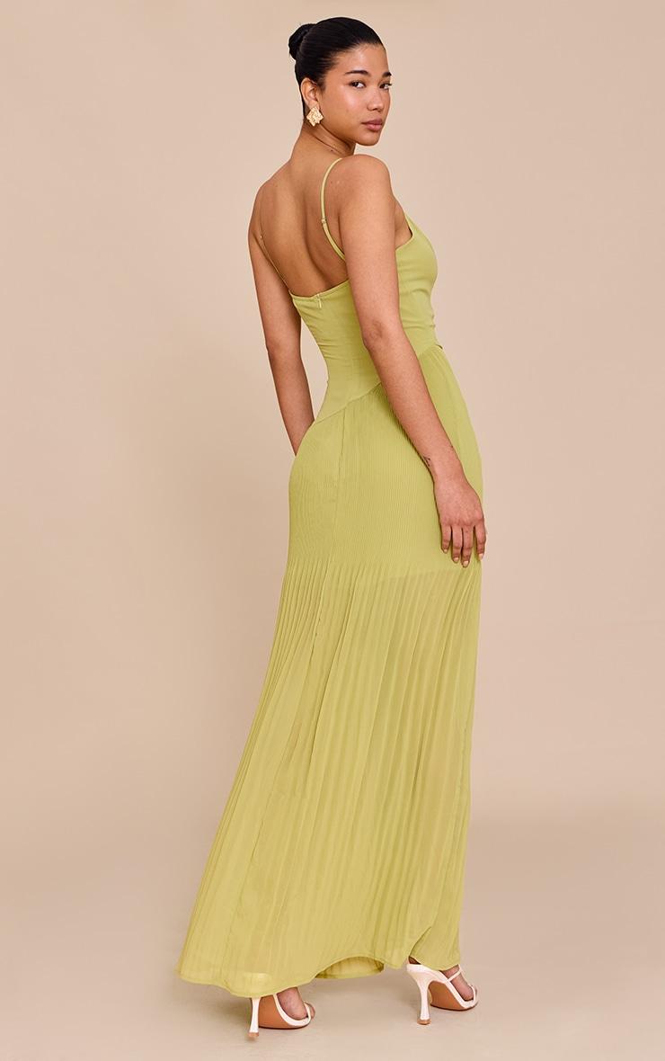 Lime Woven Pleated Hem Detail Spaghetti Maxi Dress Product Image