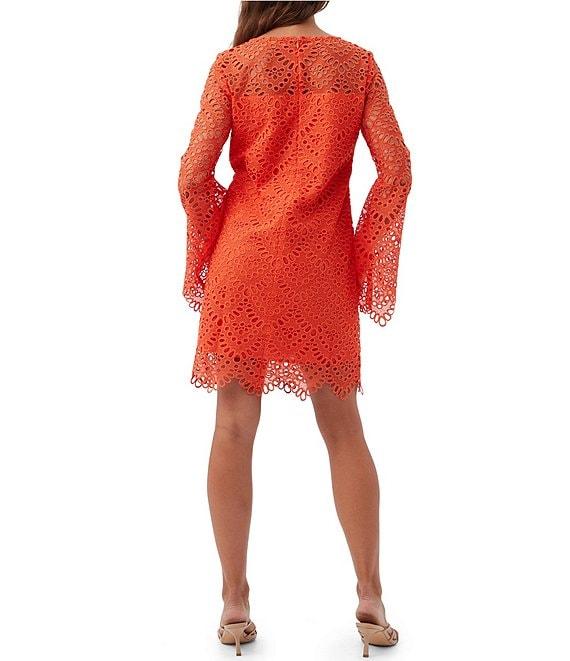 Trina Turk Arles Lerins Lace Round Neck Long Bell Sleeve Dress Product Image
