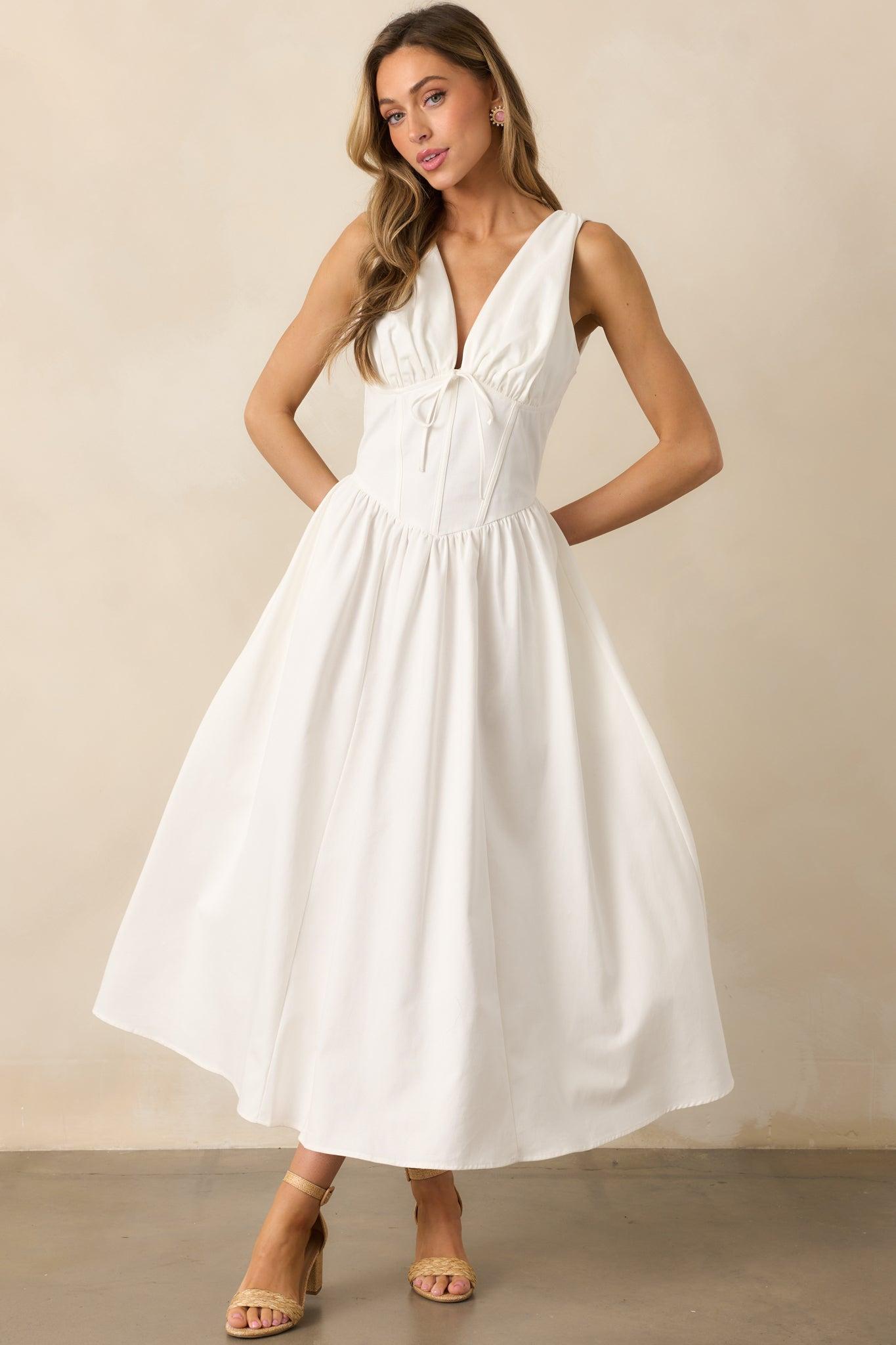 Sunny Day Soiree White Cotton Corset Maxi Dress Product Image