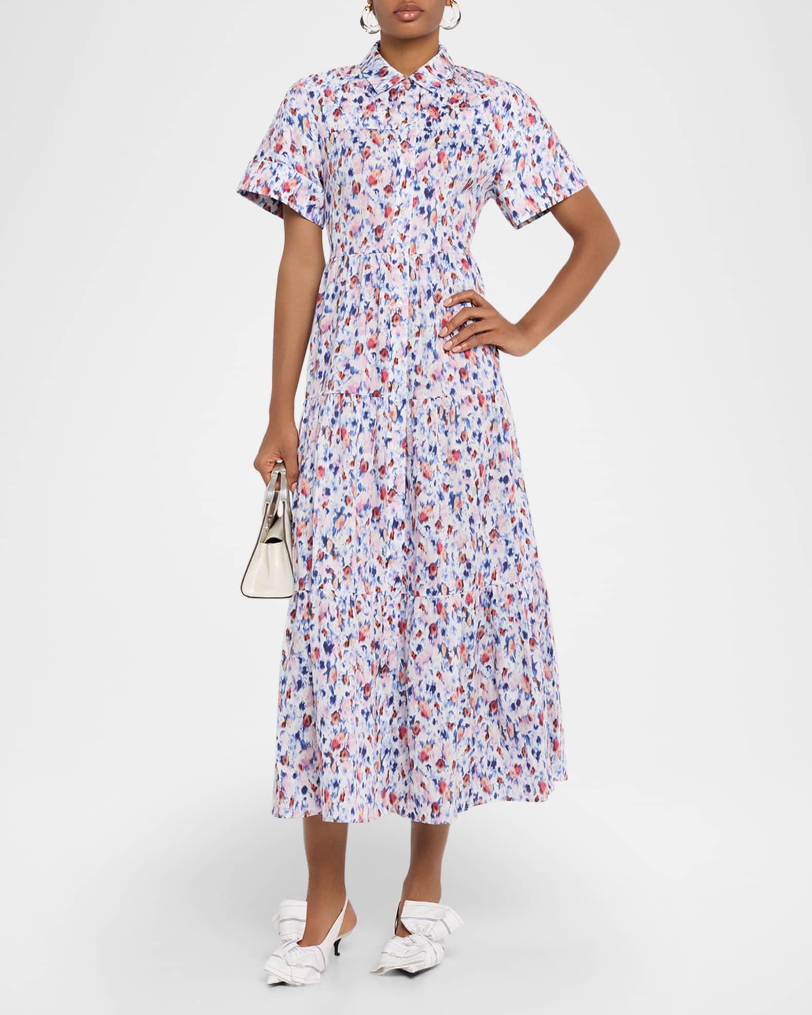 Blur Floral Short-Sleeve Midi Shirtdress Product Image