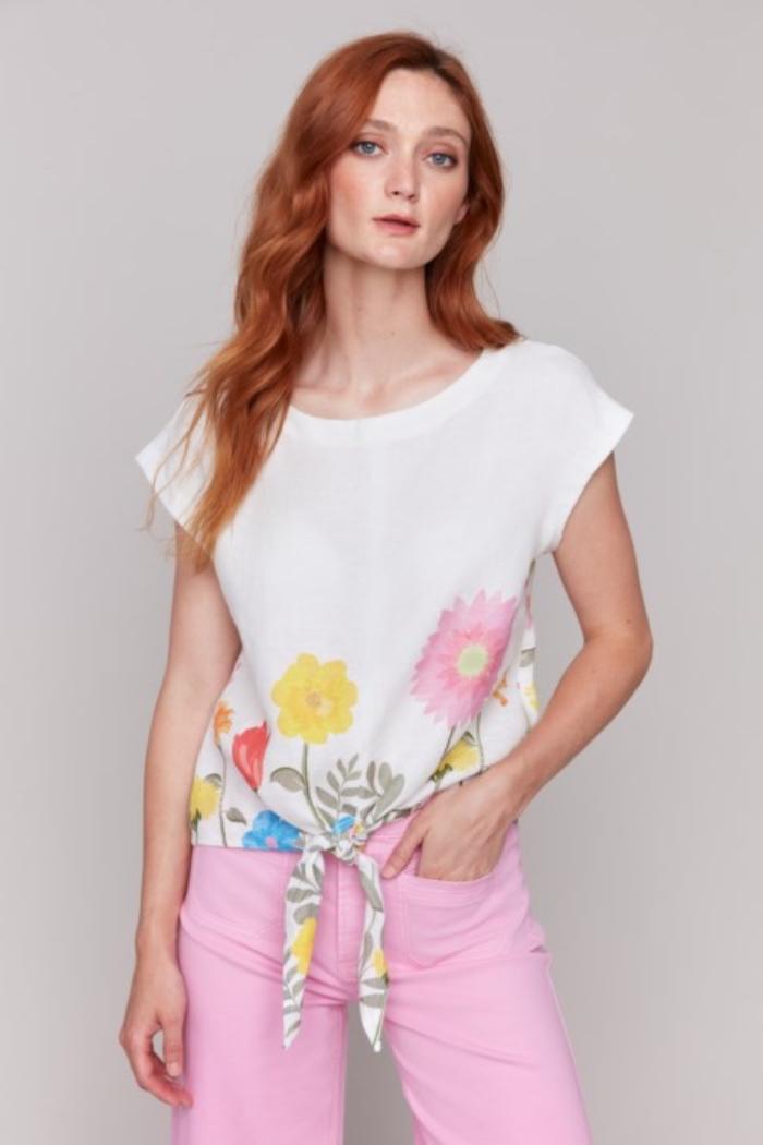 Flower Print Tie Front Top Product Image