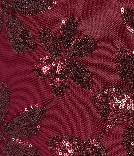 Honey and Rosie Floral Sequin Sleeveless Flat Lace-Up Back Fitted Dress Product Image