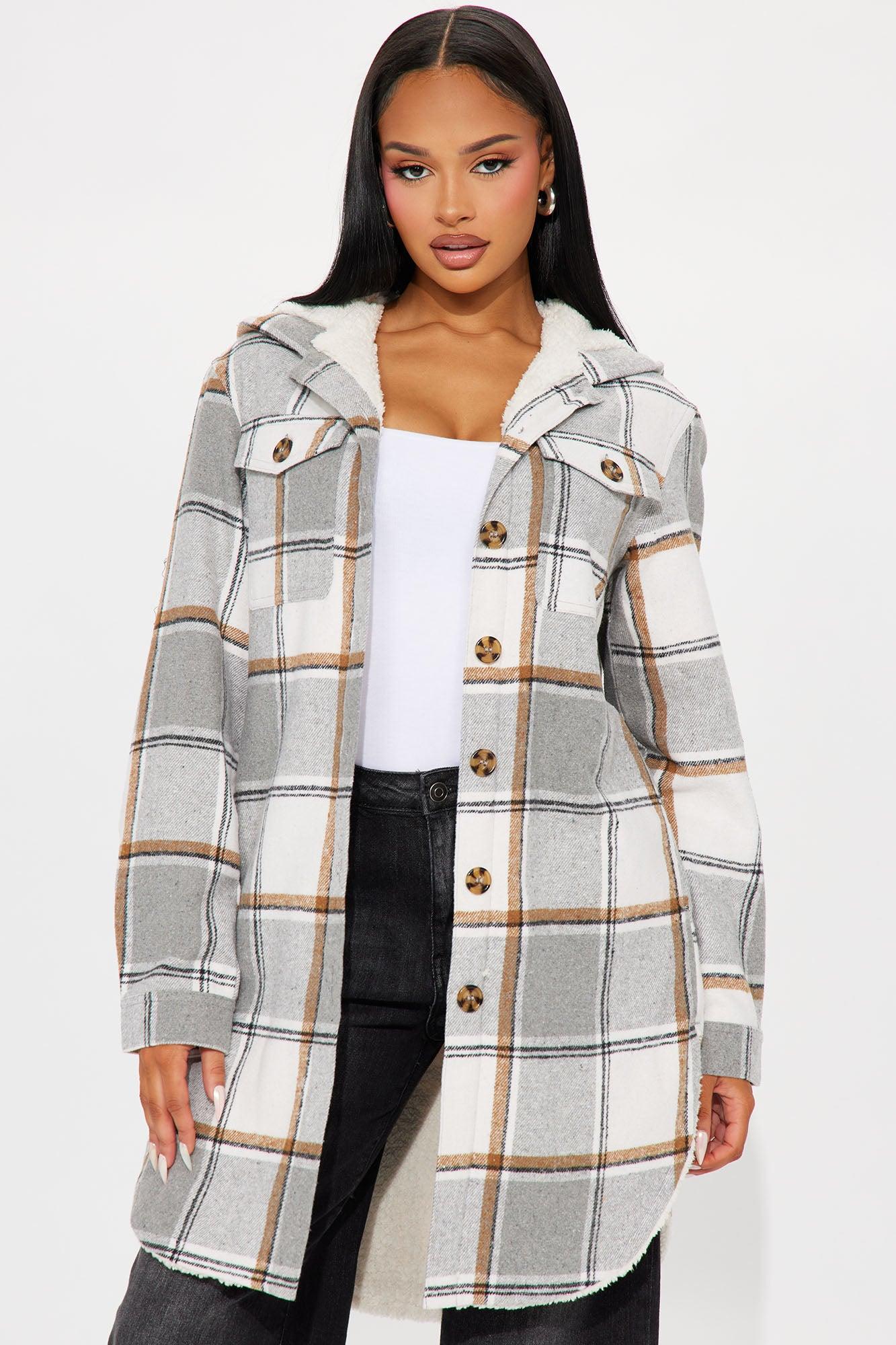 Charlotte Plaid Sherpa Lined Shacket - Grey/combo Product Image
