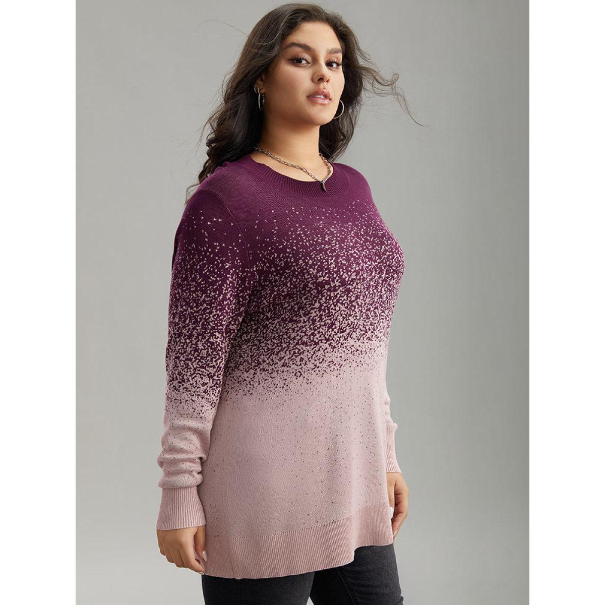 Plus Size Supersoft Essentials Ombre Elastic Cuffs Pullover Purple Women Casual Loose Long Sleeve Round Neck Dailywear Pullovers BloomChic 12/L Product Image