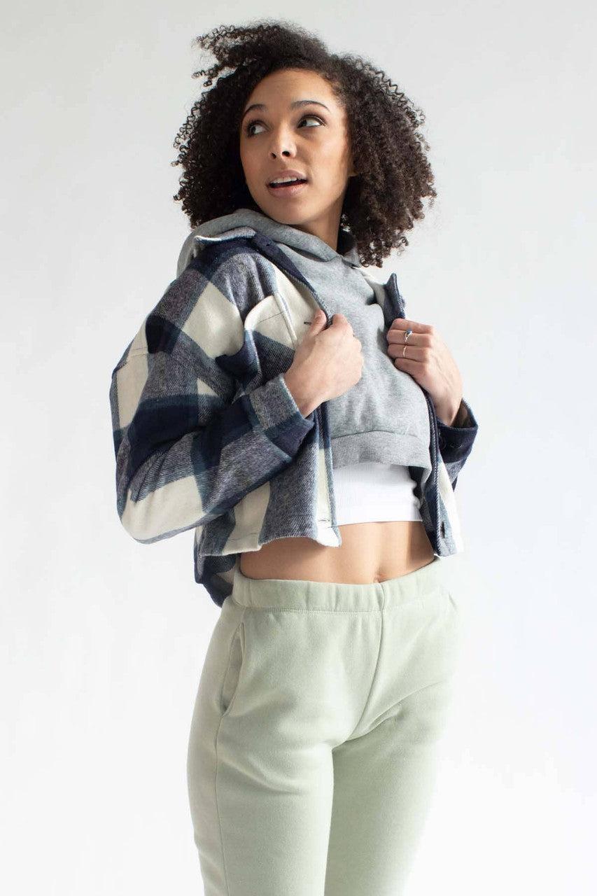Navy Plaid Cropped Shacket Product Image