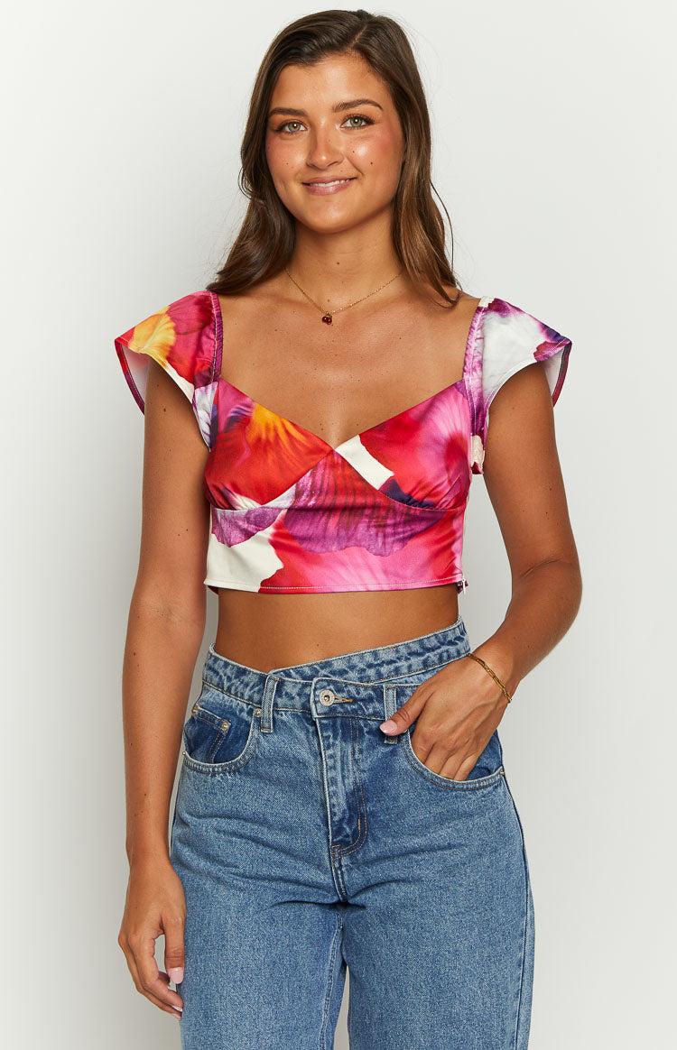 Romantic Rose Pink Floral Print Crop Top Baby Product Image