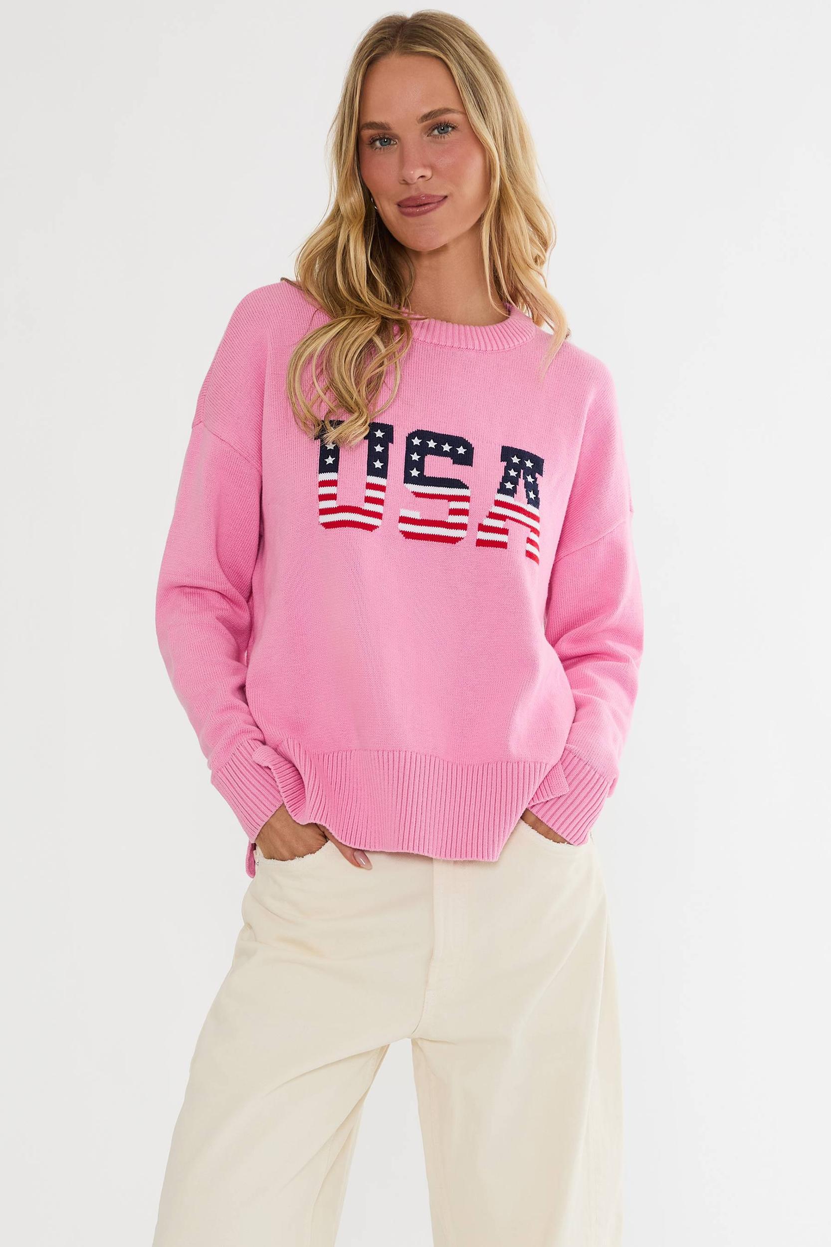 Callie Sweater Prism Pink Americana Product Image
