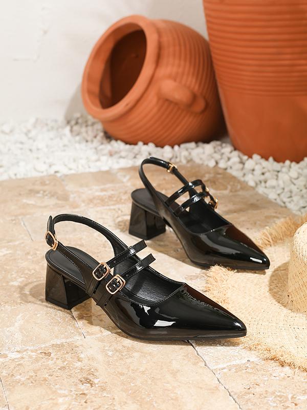 Belt Buckle Pointed-Toe Split-Joint Slider Sandals Product Image