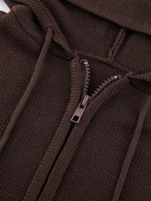 Hooded Crop Knit Cardigan Product Image