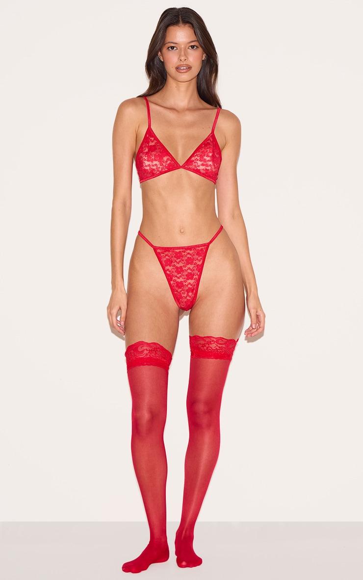 Red Basic Lace Lingerie Set Product Image