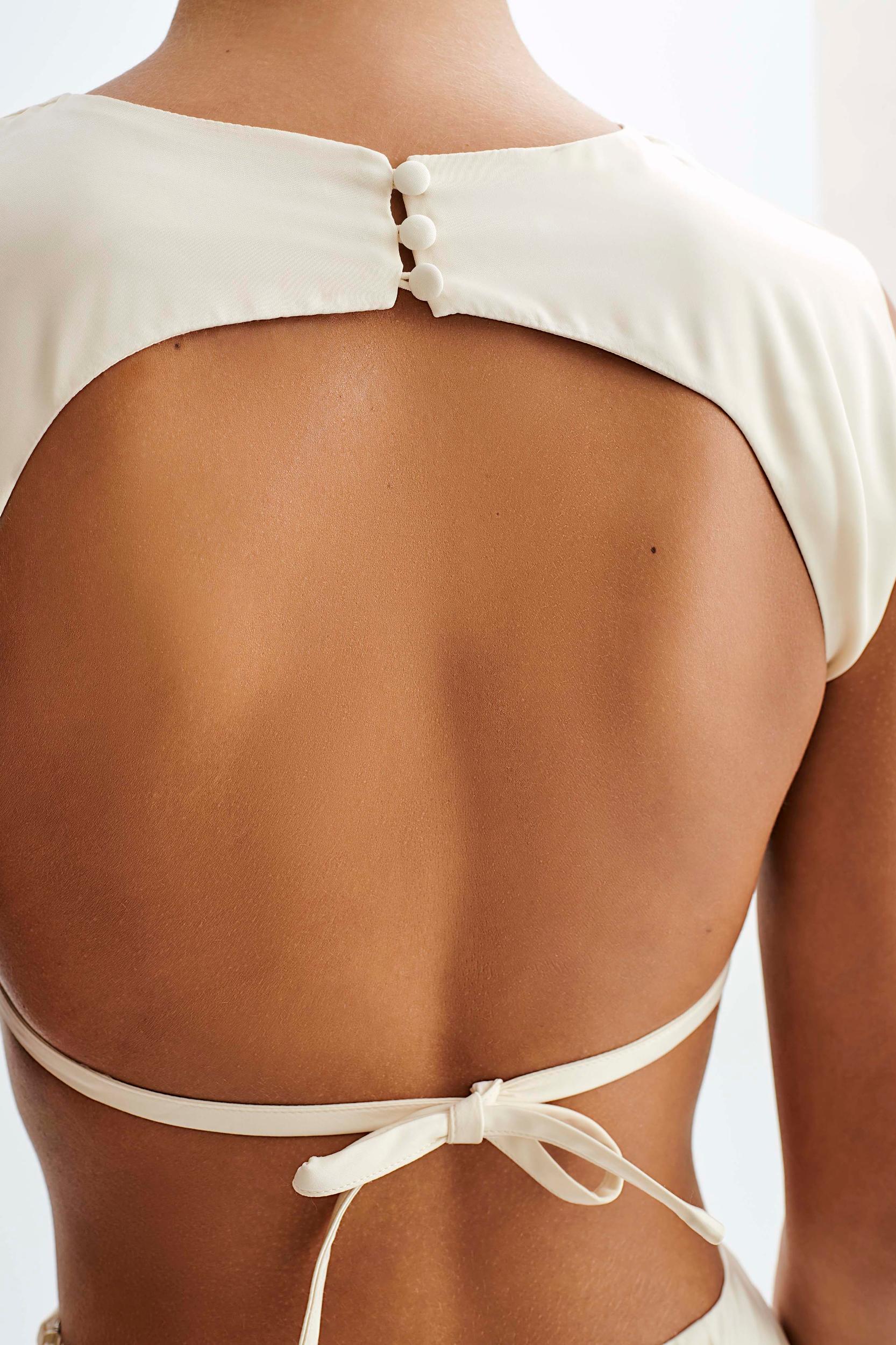 Viviana Satin Sleeveless Crop Top - Ivory Product Image