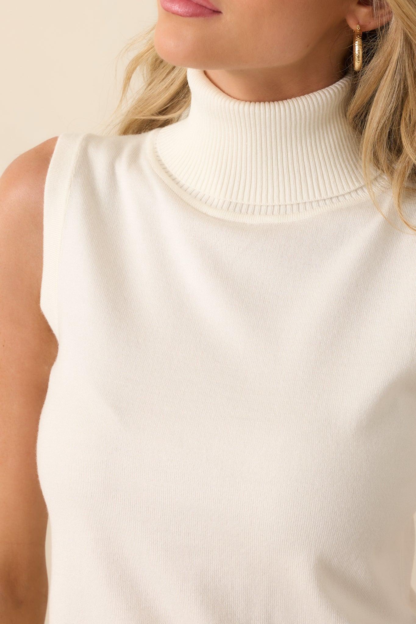 Peaceful Feelings Ivory Sleeveless Turtleneck Sweater Product Image