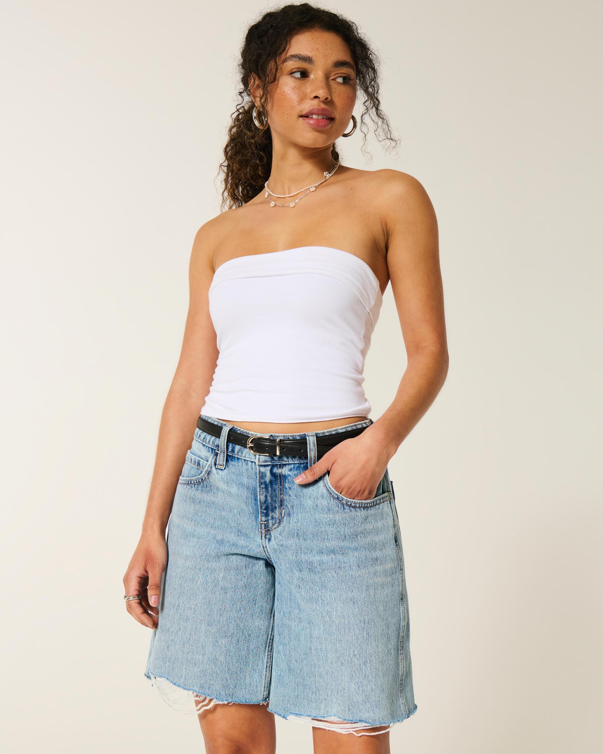 Low-Rise Washed Black Baggy Jort Product Image