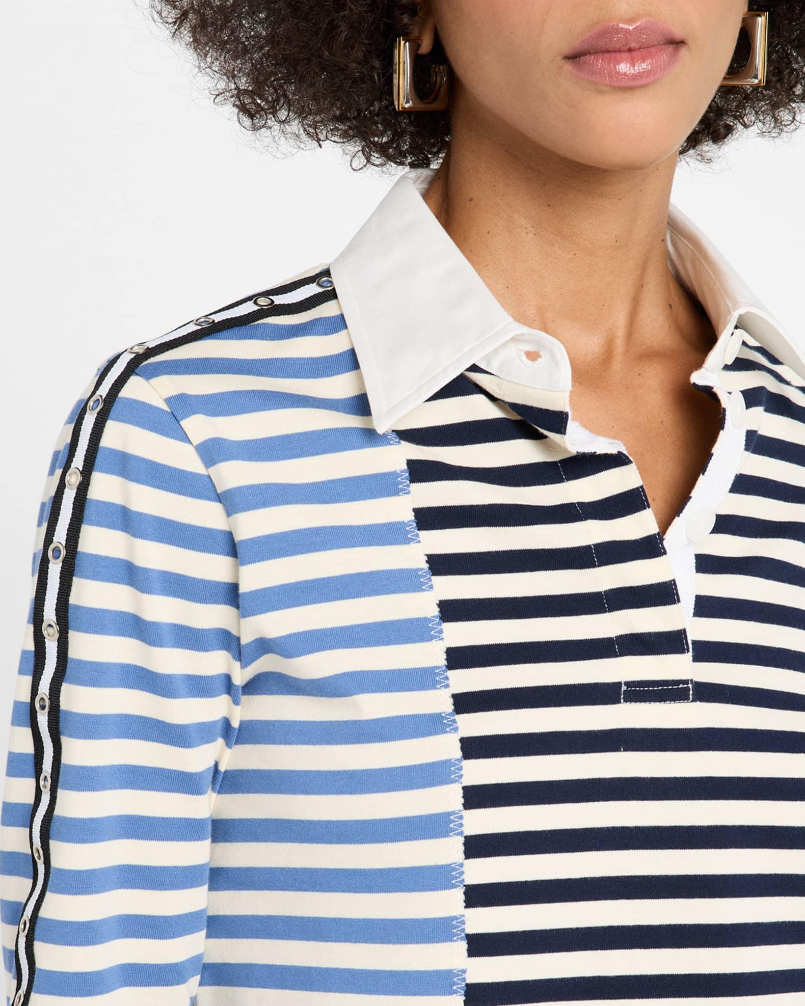 Long-Sleeve Patchwork Polo Shirt  Product Image