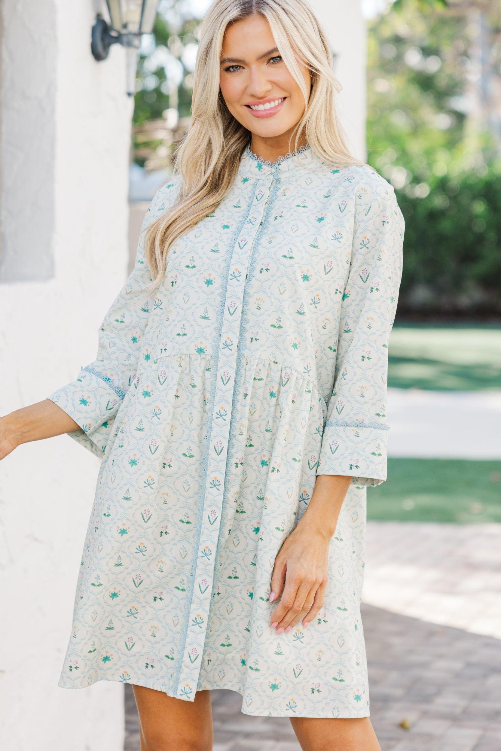 Believe In Yourself Light Blue Floral Medallion Dress Female Product Image