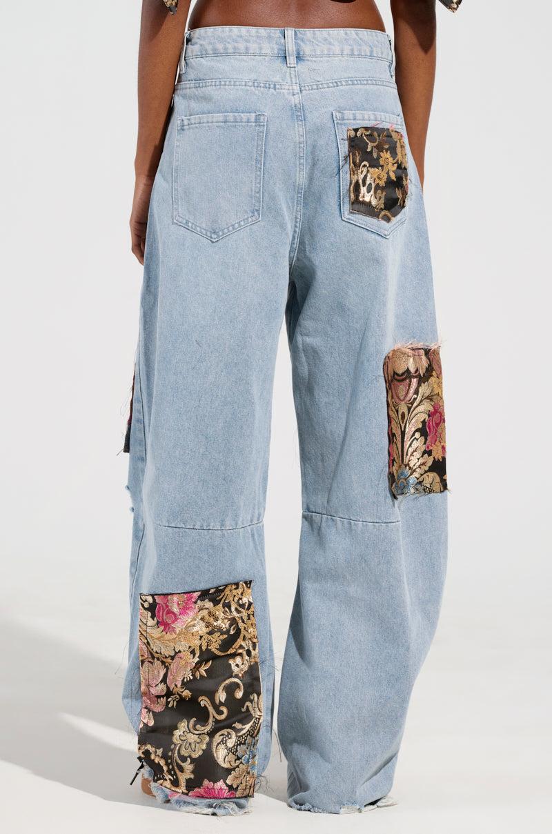 QUEENDOM BROCADE PATCH RELAXED DENIM Product Image