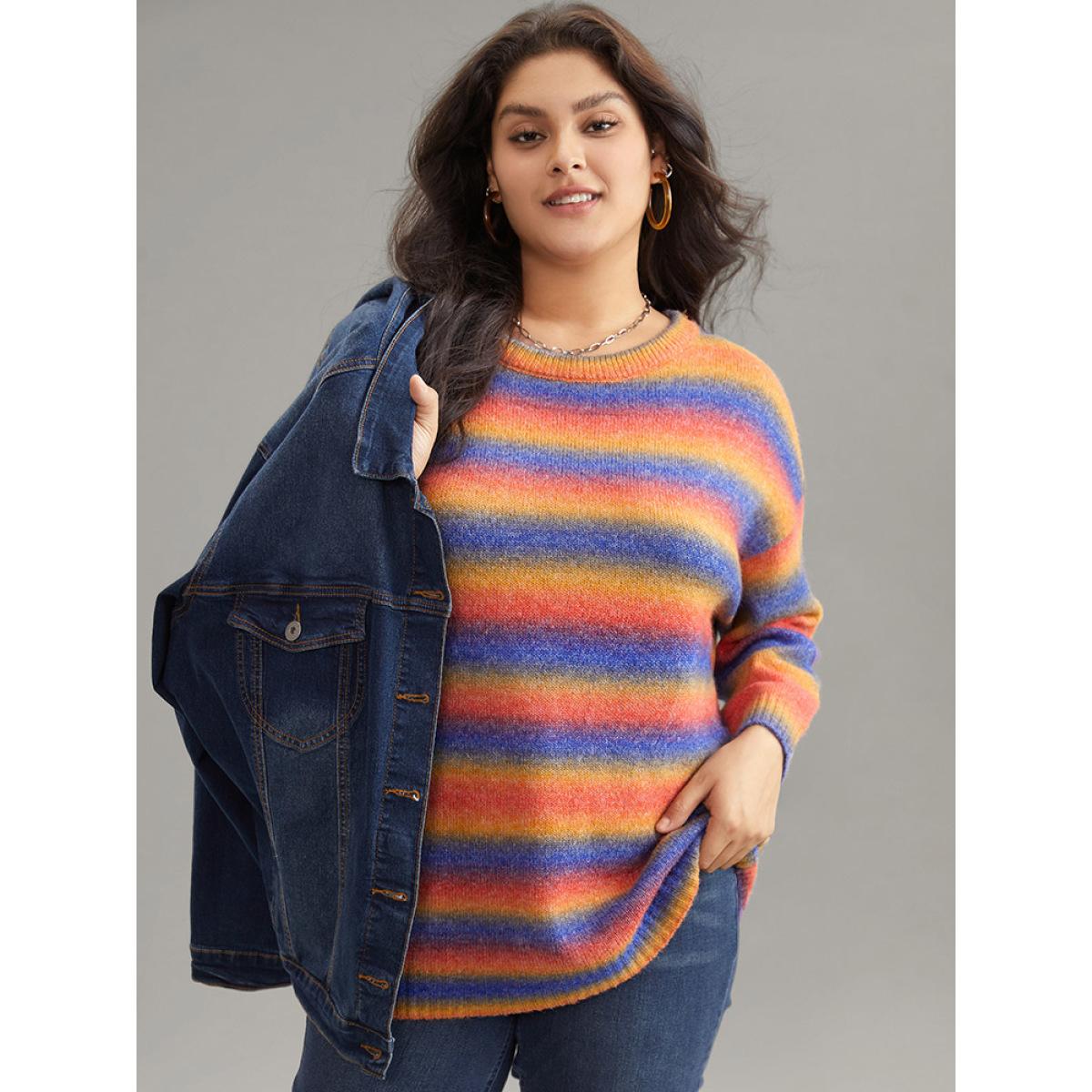 Plus Size Supersoft Essentials Colour Heather Contrast Pullover Multicolor Women Casual Loose Long Sleeve Round Neck Dailywear Pullovers BloomChic 30/6X Product Image