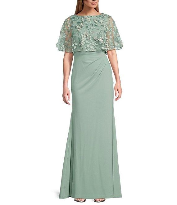 Eliza J Scuba Soutache V-Neck Sleeveless Capelet A-Line Gown Product Image