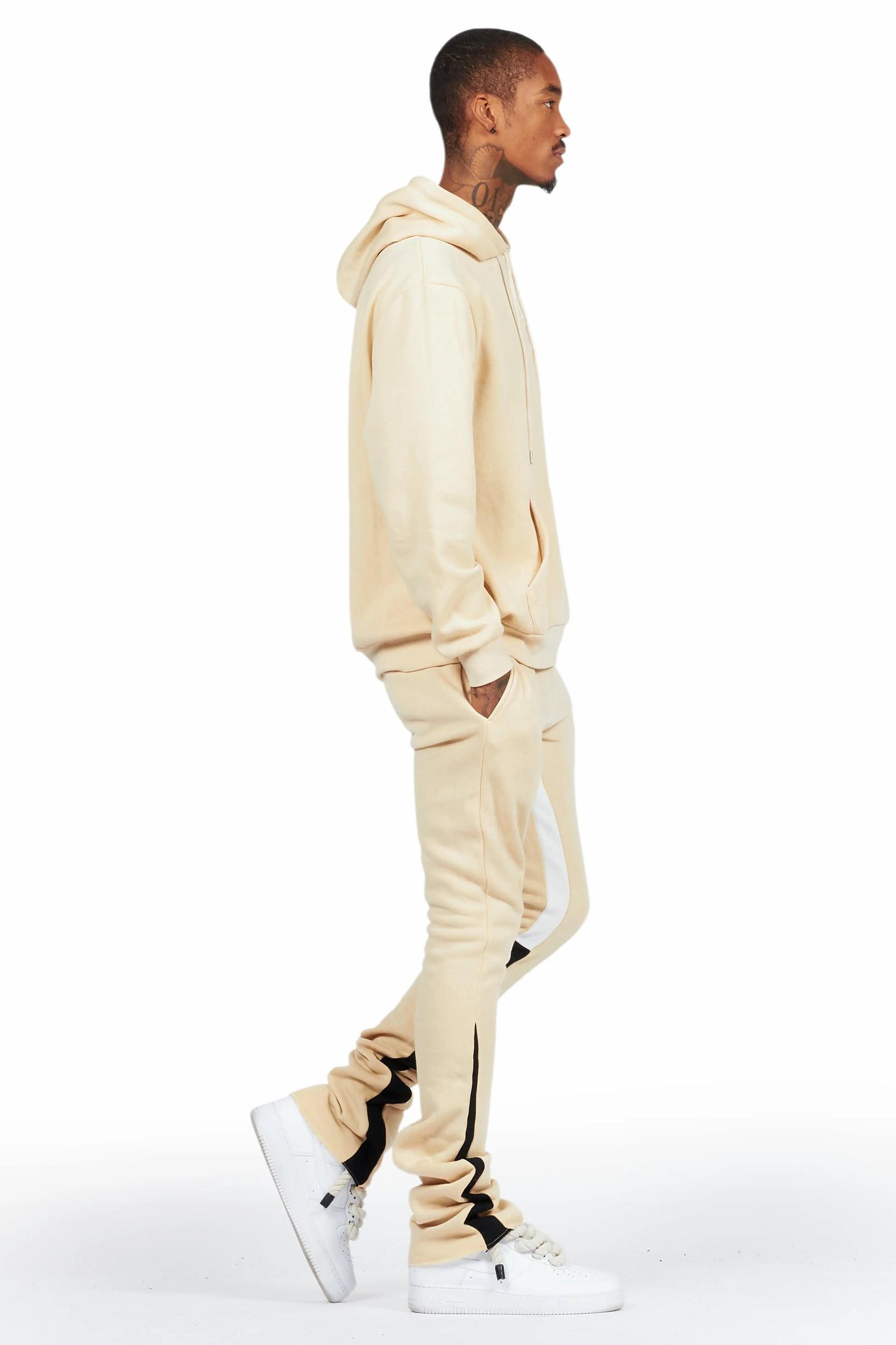 Basic Beige Hoodie/Stacked Flare Track Set Male Product Image