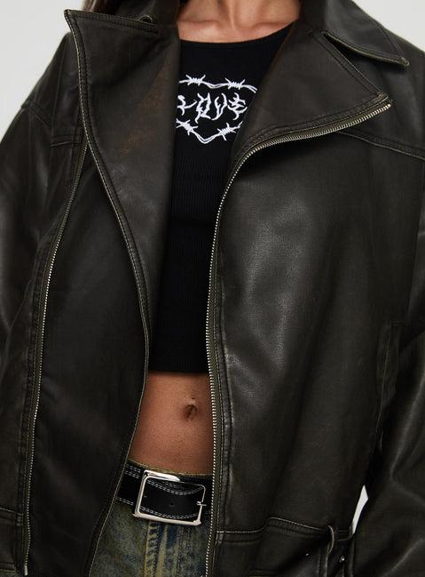 Aldrich Oversized Boyfriend Biker Jacket Washed Grey Product Image