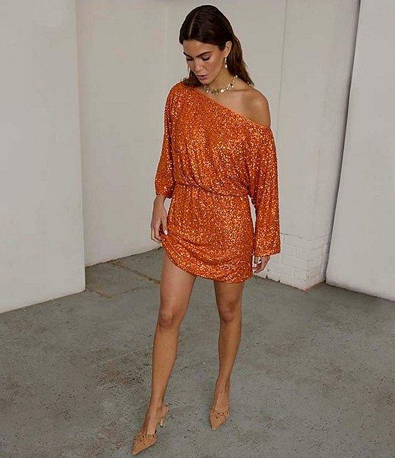 Never Fully Dressed Sequin Tilly Off The Shoulder Long Sleeve Mini Dress Product Image