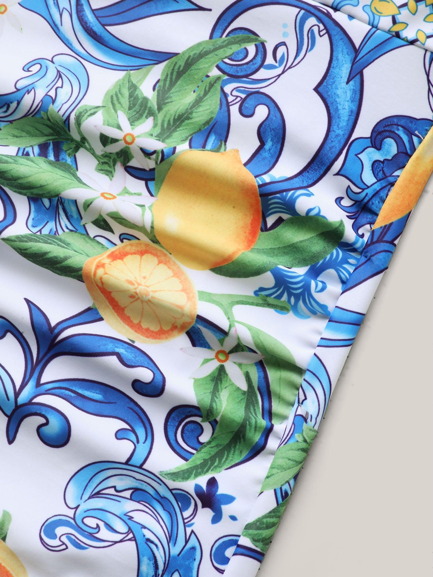 Two-Piece Citrus Print Sarong Swimsuit Female Product Image