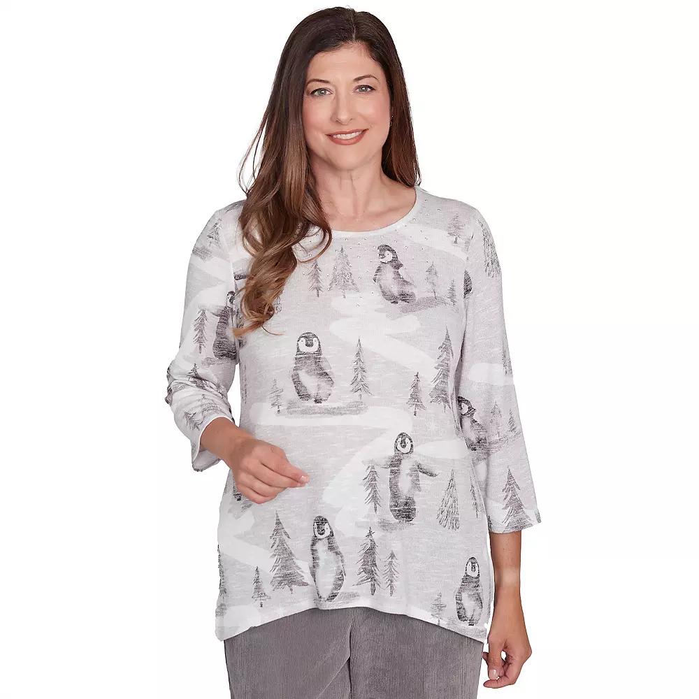Women's Alfred Dunner Penguin Crewneck Top, Size: Small, Gray Team Product Image