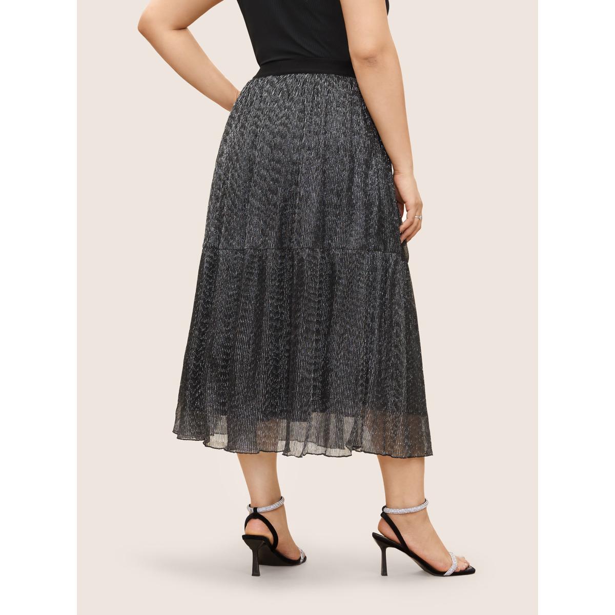 Plus Size Glitter Mesh Patchwork Texture Pocket Skirt Women Black Cocktail Non No stretch Slanted pocket Party Skirts BloomChic 26/4X Product Image