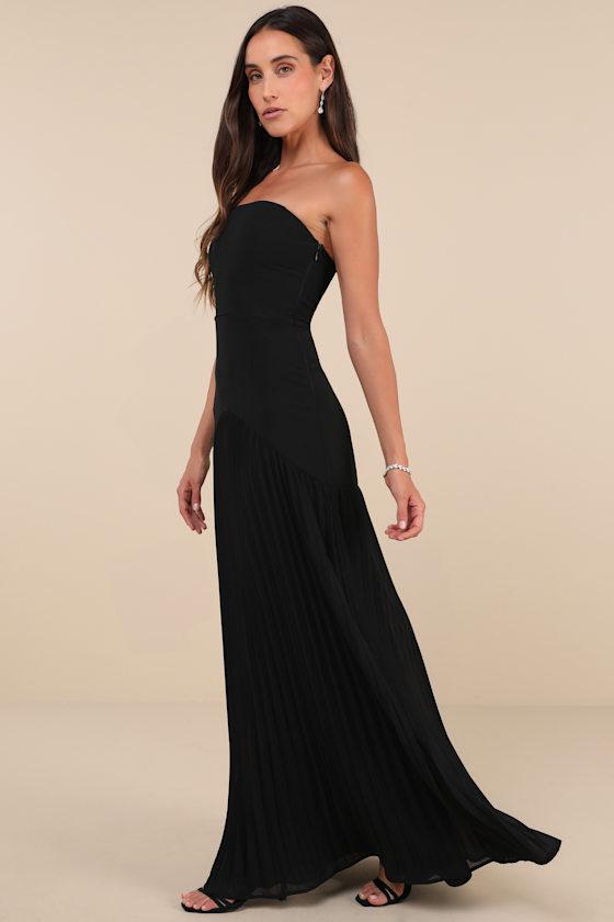Celebratory Aesthetic Black Pleated Strapless Maxi Dress Product Image